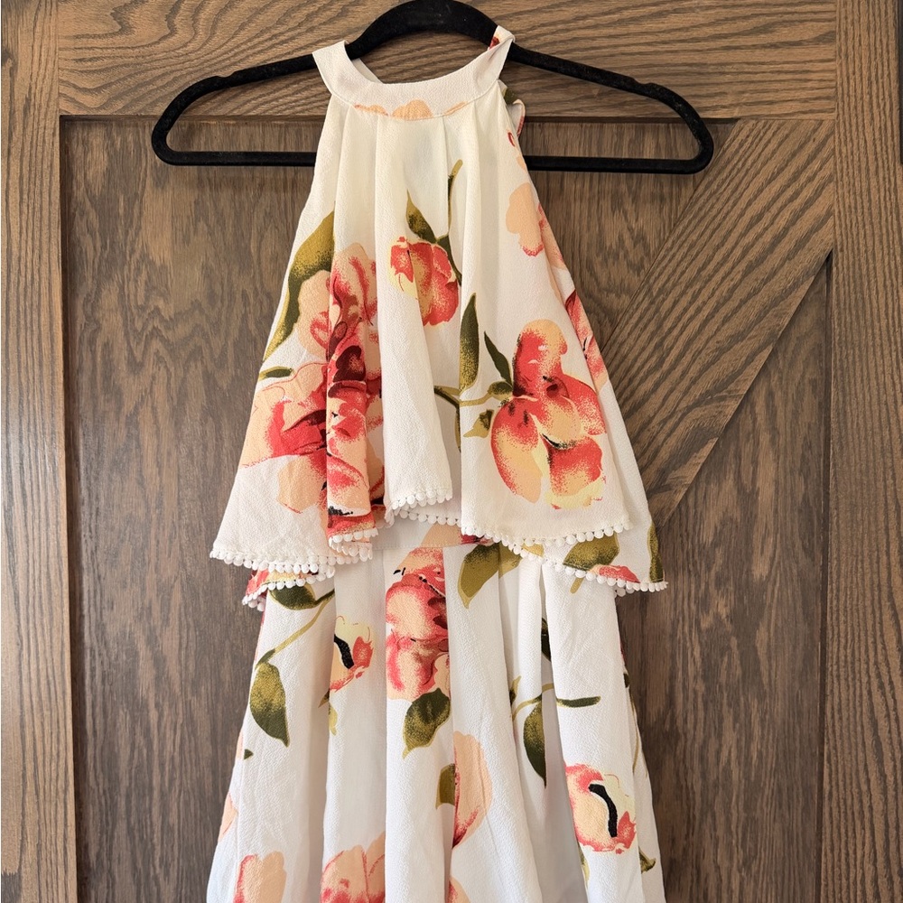 Women’s Floral Halter Dress in Cream and Coral